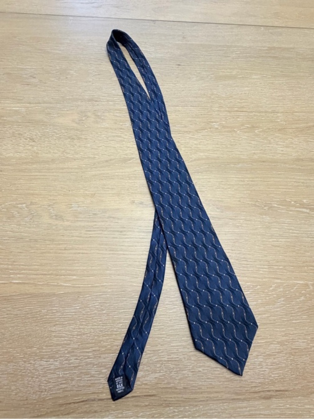 bill blass Navy Tie with Light Wave Accents